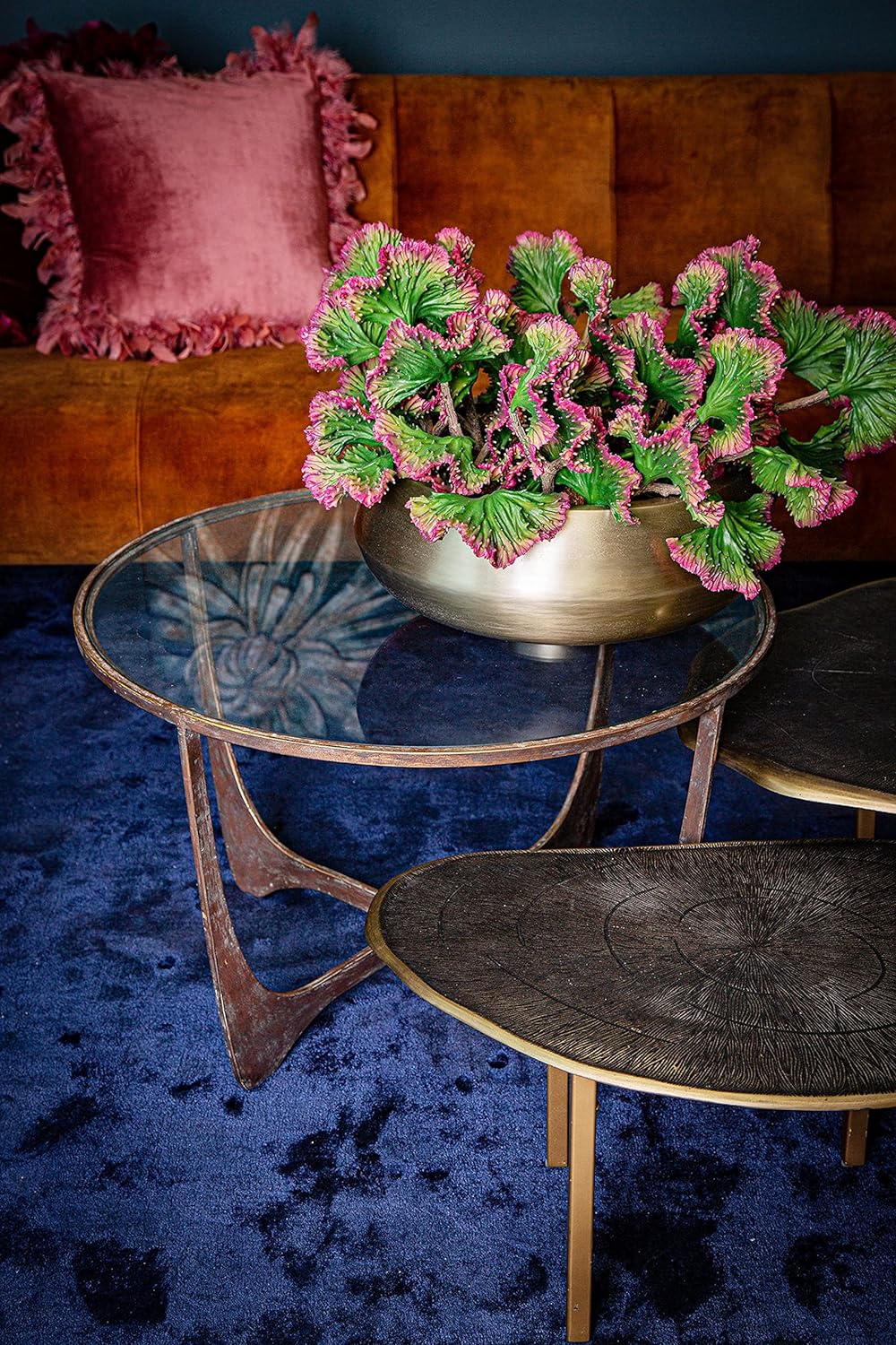 Art Déco Couchtisch Beistelltisch Maxim Copper Metall Glas