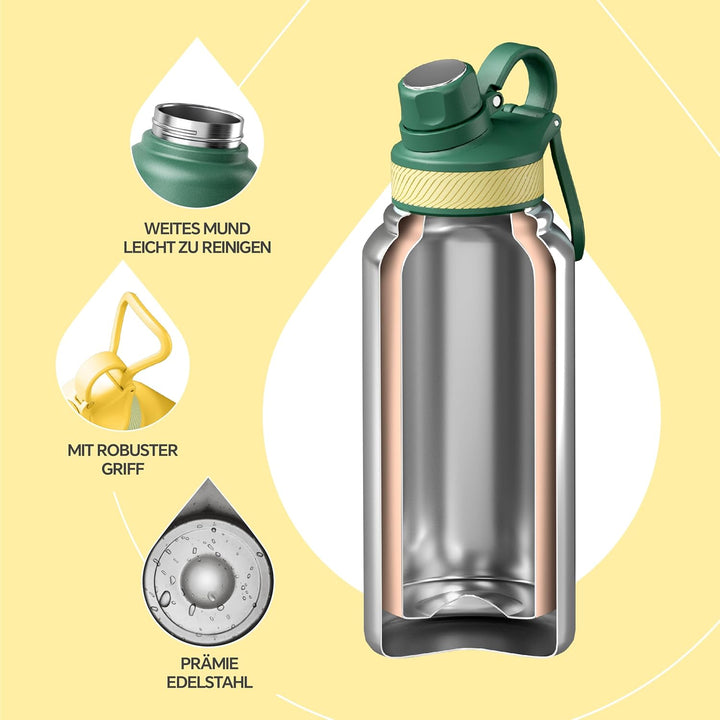 IDEUS Vakuumisolierte Wasserflasche, 32oz (950 ml) Edelstahl Doppelwand Flasche Metall Sport Kantine