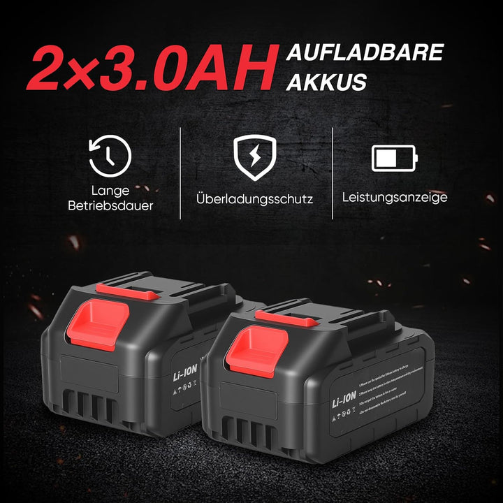 Akku Winkelschleifer 125 mm fur Maa-kita, 21V Akku Flex mit 2× 3.0Ah Akkus & Ladegerät, Bürstenloser