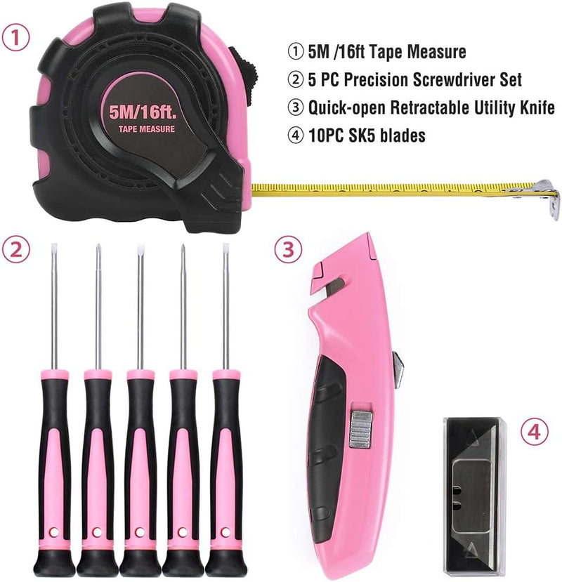 WORKPRO Pink Werkzeug Set Rosa 103 teilig Haushalts-Werkzeugsatz Reparatur mit Tasche, Ideal Geschen