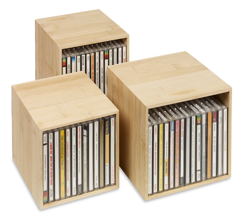 cubix CD-Box bambus, CD-Aufbewahrungs-Boxen aus Holz. Set mit 3 Boxen. Zur Aufbewahrung von bis zu 4