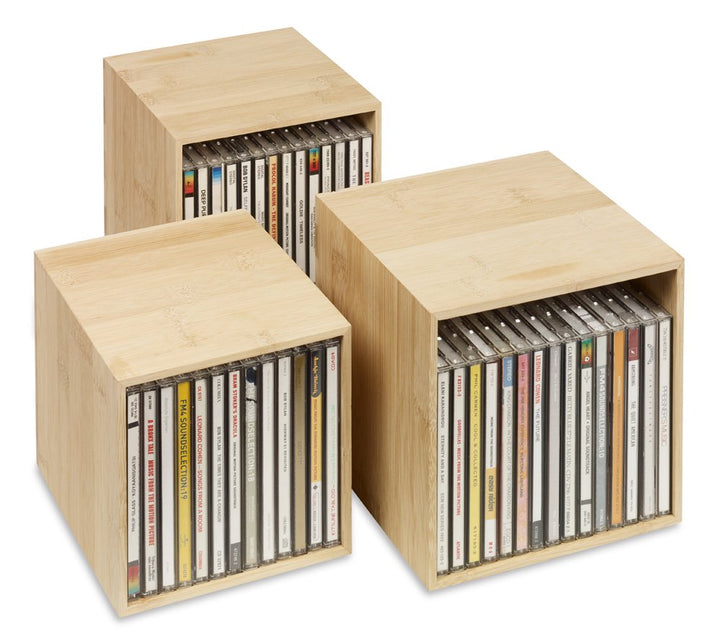 cubix CD-Box bambus, CD-Aufbewahrungs-Boxen aus Holz. Set mit 3 Boxen. Zur Aufbewahrung von bis zu 4
