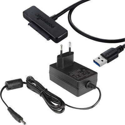 POPPSTAR Festplatten-Adapter (USB 3.1 Gen 1 Typ A) Sata USB Kabel mit Netzteil für externe Festplatt