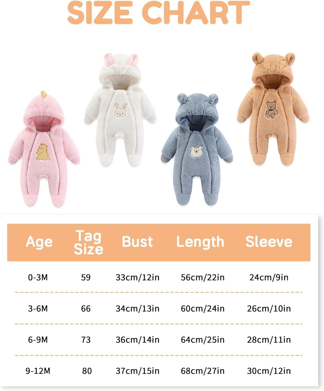 JiAmy Baby Winter Overall Mit Kapuze Schneeanzüge Outfits Fleece Bär Strampler Jungen Mädchen Jumpsu