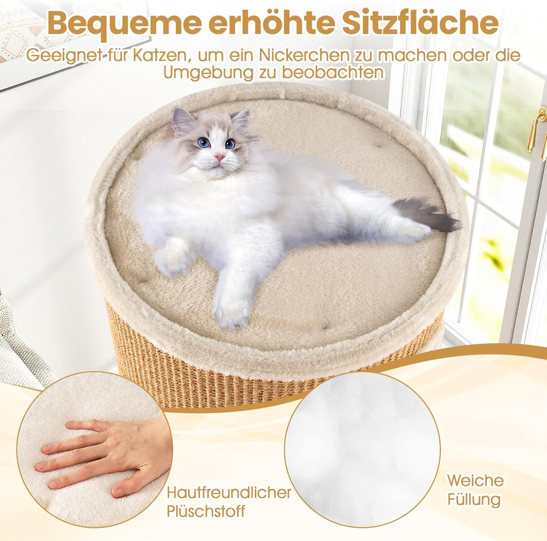 GOPLUS Kratztonne 3 Ebenen, 70 cm Katzentonne mit 3 Höhlen, Plüschbett, Liegefläche & Sisal-Kratzbre