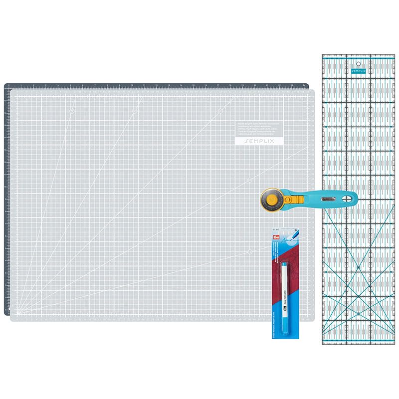 Semplix Schneidematten Set A2 Rollschneider Lineal Prym (grau/türkis) | A2 Schneidematte 60x45 cm se