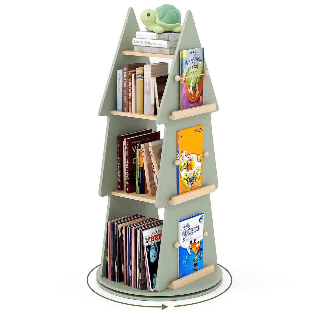 COSTWAY Kinderbücherregal 360° drehbar, Kinder Bücherkarussell 4 Ebenen in Baumform, Ø48 x 102 cm fr
