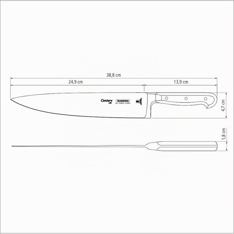 Tramontina Kochmesser CENTURY, 25 cm, Edelstahl DIN 1.4110, schwarz, rostfrei Kochmesser 25 cm, Koch