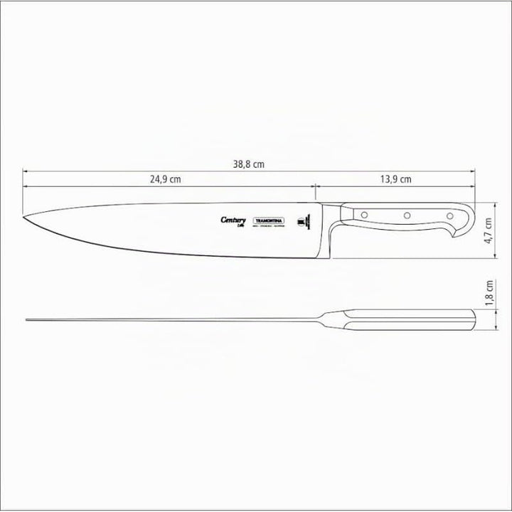 Tramontina Kochmesser CENTURY, 25 cm, Edelstahl DIN 1.4110, schwarz, rostfrei Kochmesser 25 cm, Koch