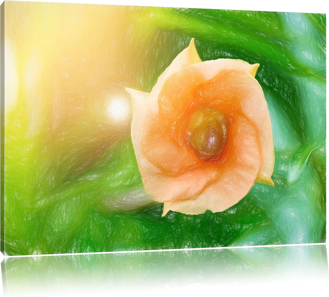 Pixxprint orange Blume im Sonnenlicht Kunst Buntstift Effekt, Format: 100x70 auf Leinwand, XXL riesi