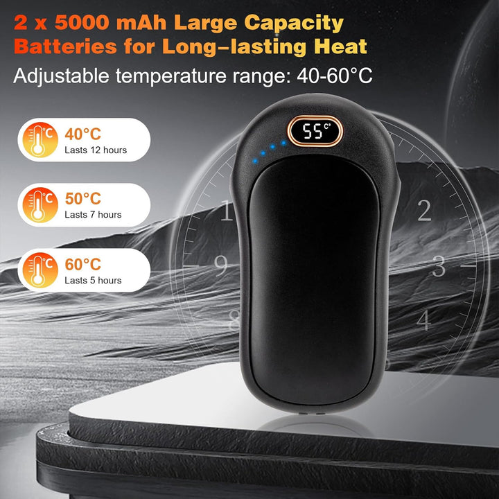 Handwärmer Wiederaufladbar 10000mAh, 2 Pack Elektrische HandWärmer mit LED Anzeige, Zweiseitige Heiz