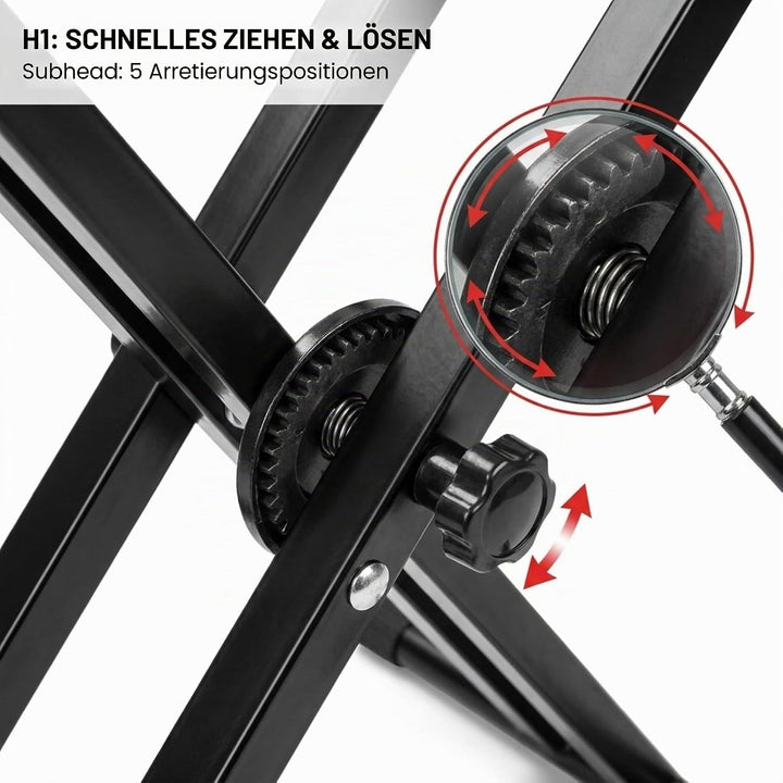 Rockjam Double Bracked Einstellbarer Tastaturständer mit Verriegelungsbändern Double Bracked