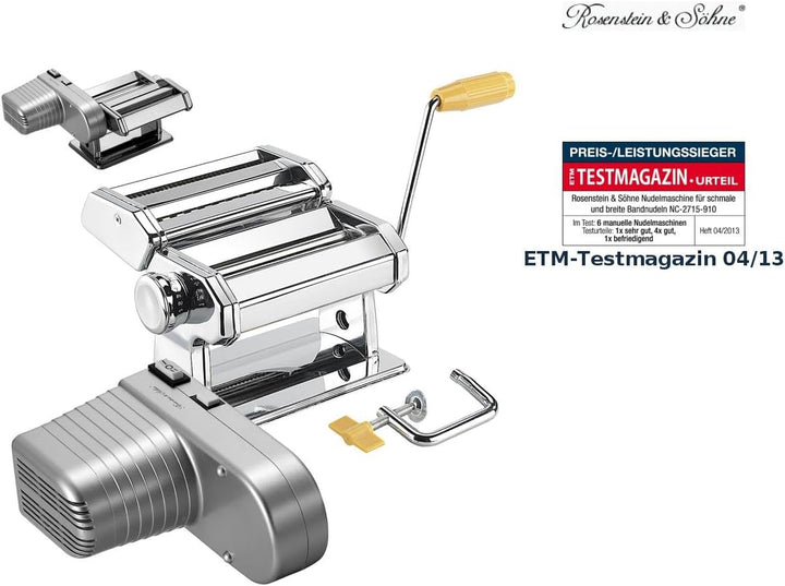 Rosenstein & Söhne Handnudelmaschine: Nudel-Maschine NM-100 mit Elektromotor, schmale & breite Bandn