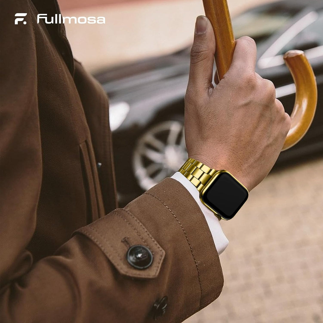 Fullmosa für Apple Watch 9 7 Armband 45mm Series 6 SE/SE2 44mm mit Uhrengehäuse, iwatch Armband Edel