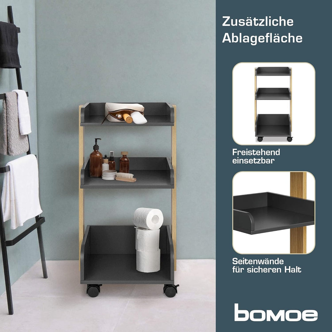 bomoe Aufbewahrungswagen mit Rollen 69 cm hoch – FSC® Holz Rollwagen Badezimmer Büro Küchenwagen Ant