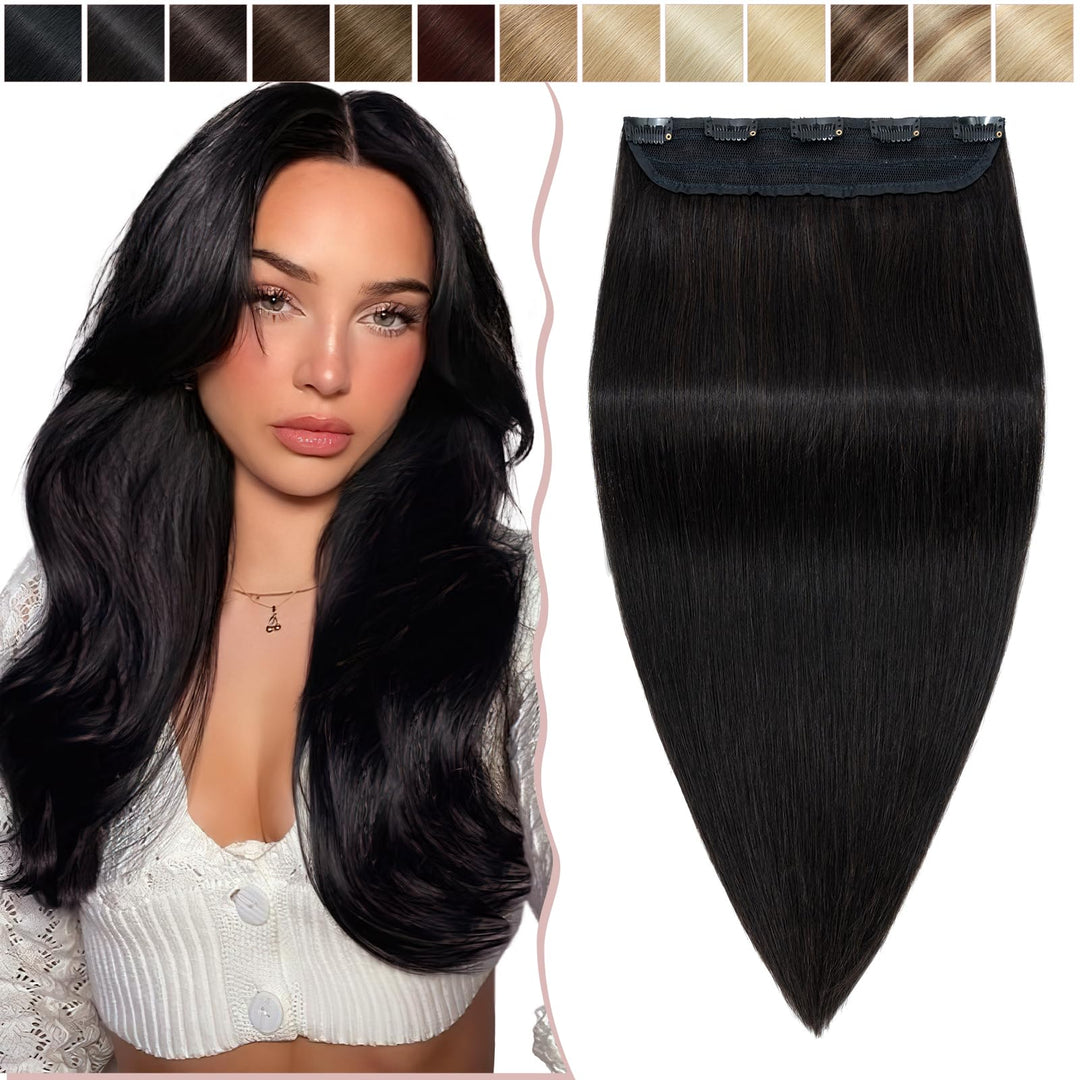 SEGO Haarteil Clip in Extensions Echthaar DICKER Haarverlängerung 1 Tresse 5 Clips Human Hair Glatt
