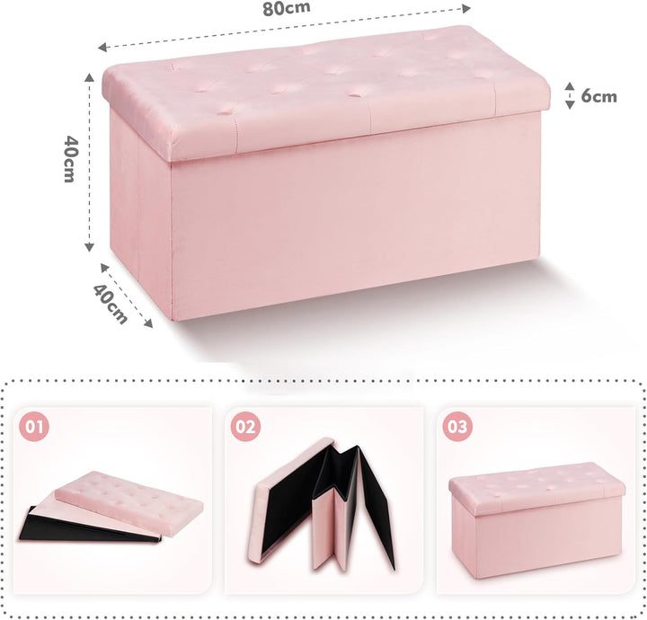 Bonlife Sitzbank mit Stauraum,Faltbarer Hocker,Aufbewahrungsbox Fusshocker Samttuch,Falthocker Sitzb