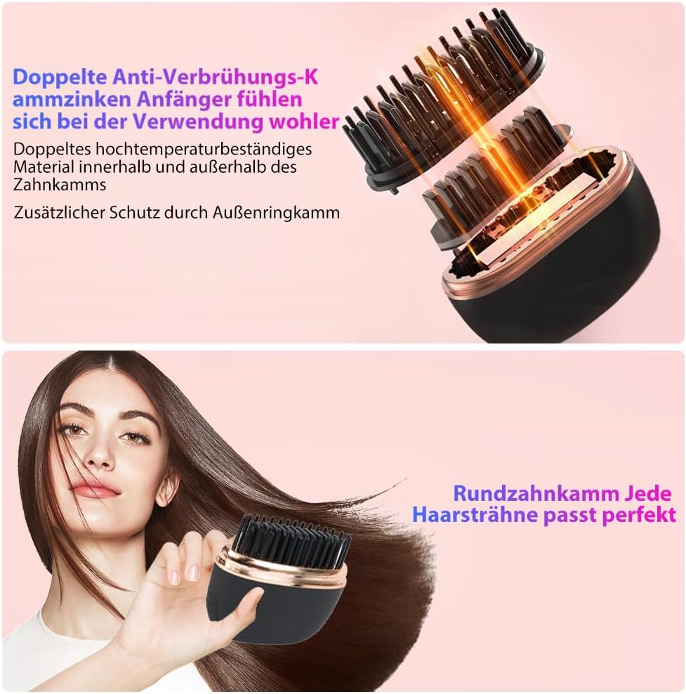 Mini Glätteisen Kabellos, 3 Temperaturstufen Haarglätter Bürste, Wiederaufladbare Tragbare Glättbürs