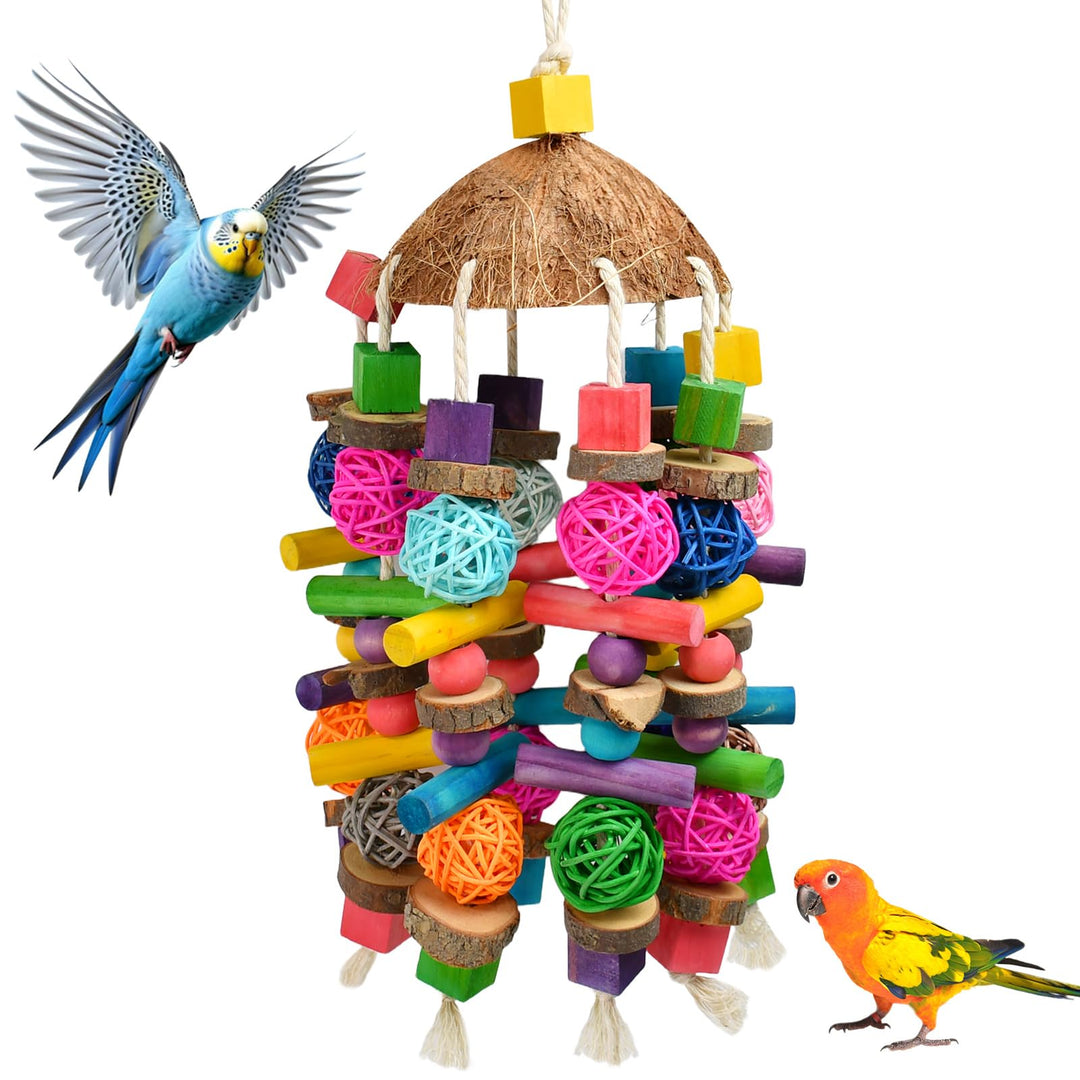 Vogelspielzeug für grosse Vögel Natürlich Papageienspielzeug 45x15cm Kauspielzeug Kokosnuss Holz Bau