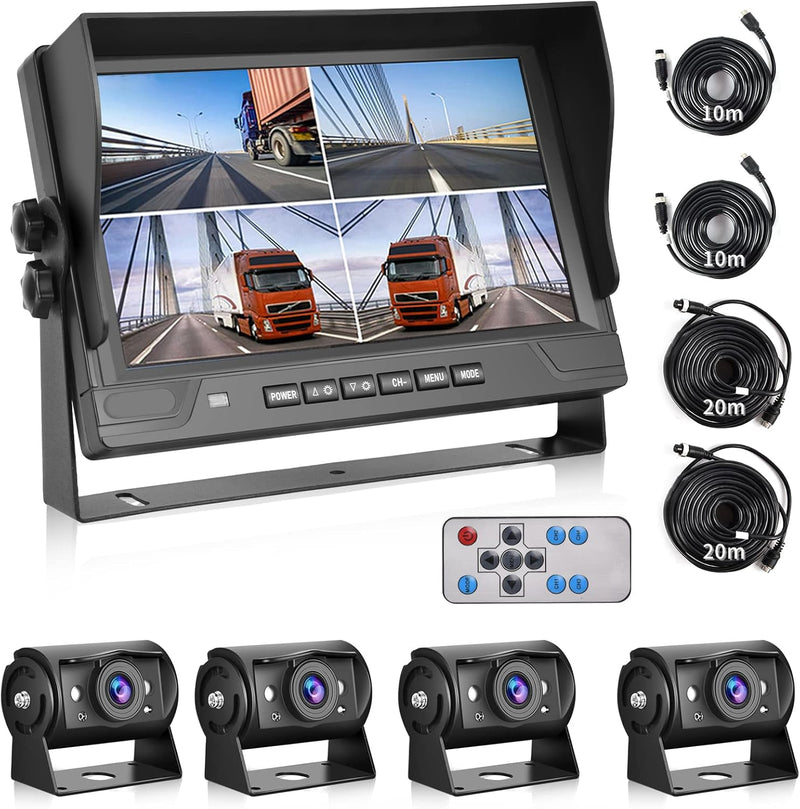 Hodozzy 1080P Rückfahrkamera 4 Kameras mit 9 Zoll DVR 4 Geteilte Monitor, 4 AHD Kameras IP68 Wasserd