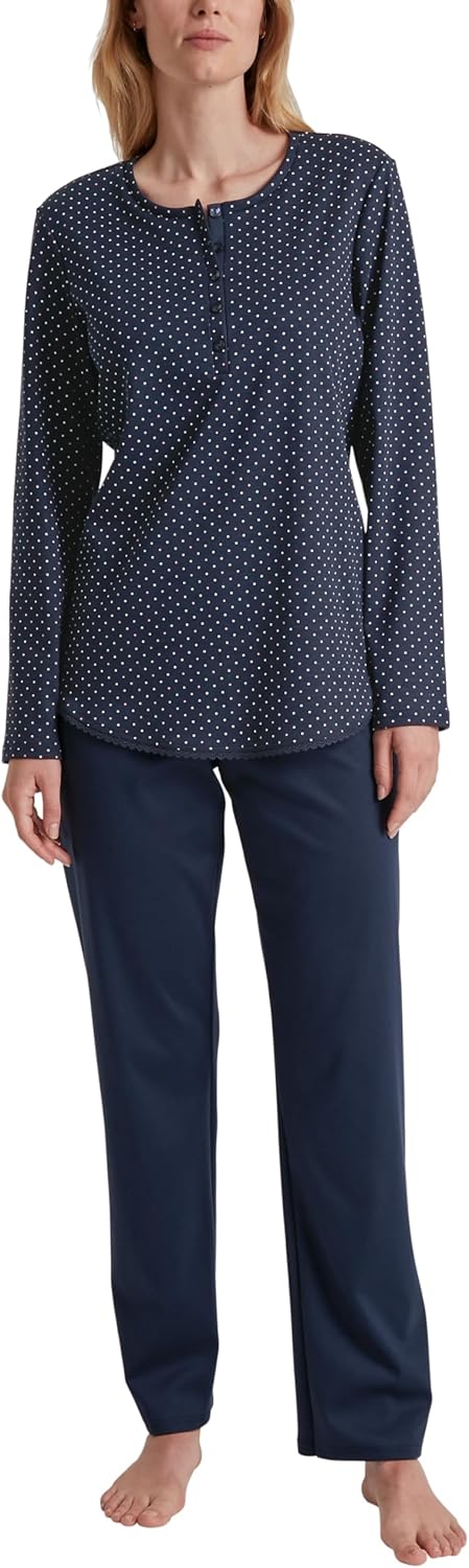 CALIDA Midnight Dreams Pyjama, lang Damen, aus 100% Dicker Baumwolle 36-38 Peacoat Blue, 36-38 Peaco