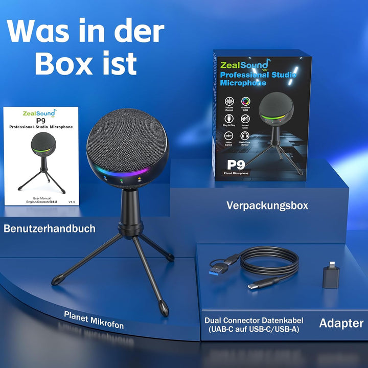 zealsound USB Mikrofon für iPhone, PC, Mac,PS4/PS5 – Geräuschunterdrückung Touch-Stummschaltung Echo