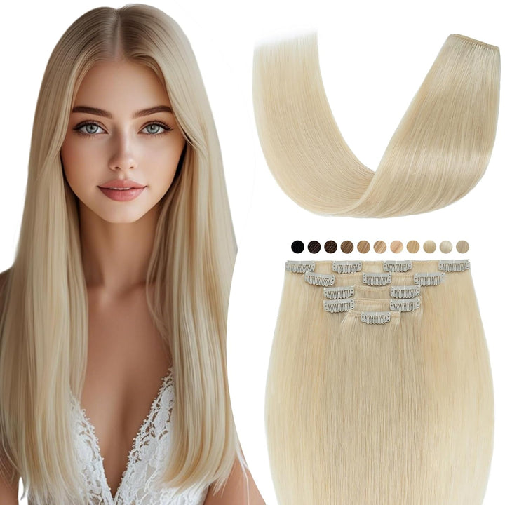 Elailite Clip in Extensions Echthaar, 5 Pcs Remy Haarverlängerung mit 12 Clips, 55cm-75g Glattes Haa