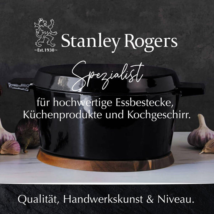 Stanley Rogers Cocotte runder Gusseisen Bräter emailliert 6,5l 28cm schwarz I Praktische Grillpfanne