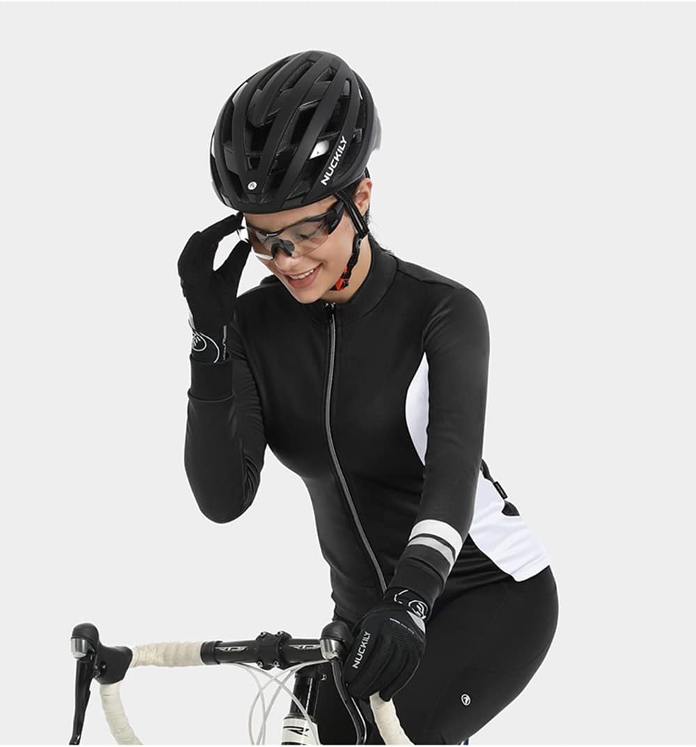 NUCKILY Fahrradbekleidung Set Damen Radtrikot Langarm Winddicht Damen Thermische Fleece mit 3D Polst