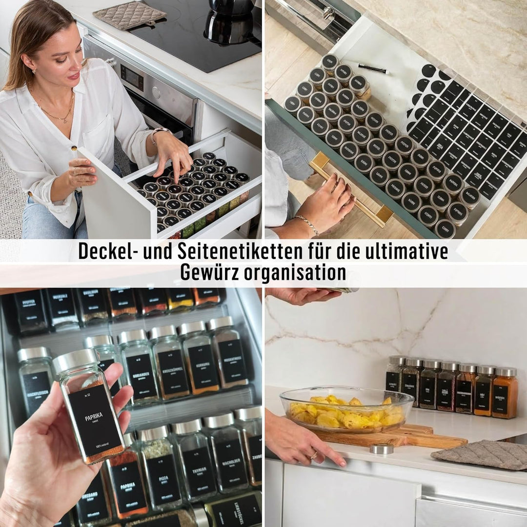 Deco haus Gewürzgläser Eckig mit Gewürzetiketten Gewürzgläser mit Streueinsatz 12er Set - Gewürzdose