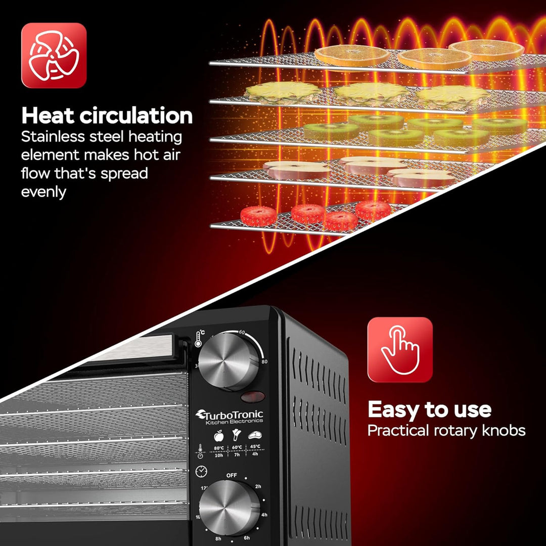 TurboWave BIO Dörrgerät komplett aus Metall, 14 Liter, 5x Einlegeboden, inkl. Timer und Rezeptheft (