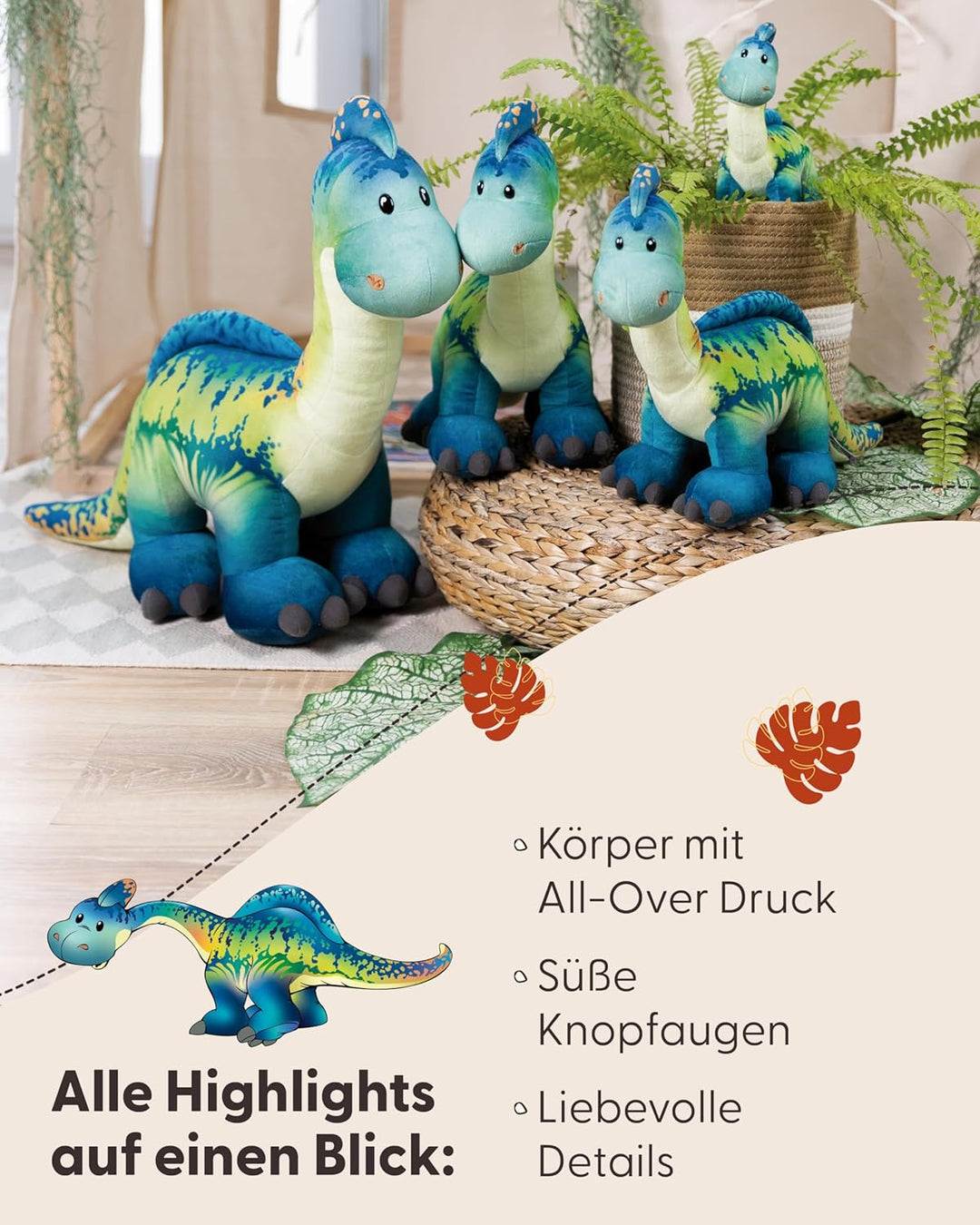 NICI Kuscheltier Dino Snackilus 29cm - blau - Weiches Plüschtier – niedliches Stofftier zum Kuscheln