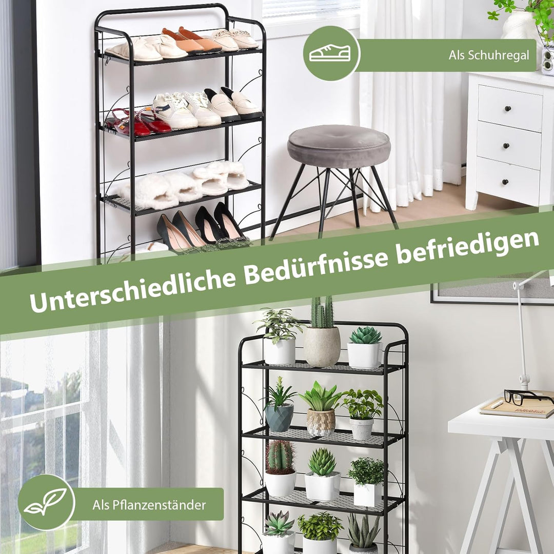 GOPLUS Klappbarer Pflanzenständer Metall, 4-stufiges Pflanzenregal mit Ablagen & verstellbaren Füsse