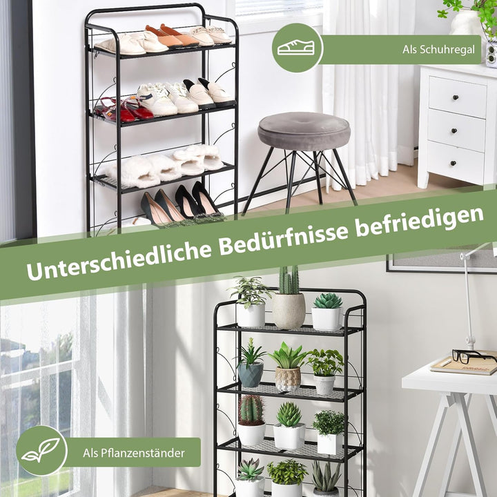 GOPLUS Klappbarer Pflanzenständer Metall, 4-stufiges Pflanzenregal mit Ablagen & verstellbaren Füsse