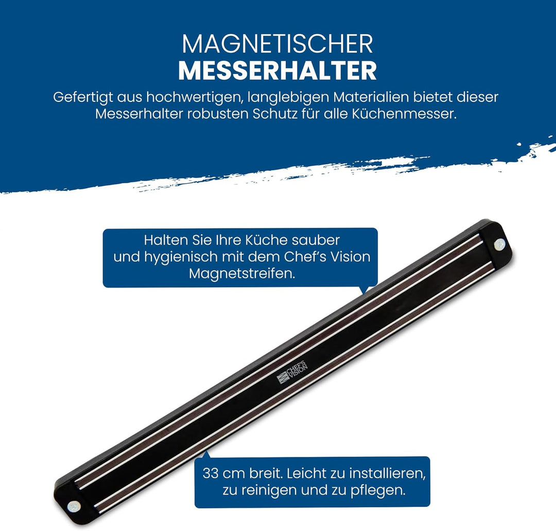 Chef’s Vision Wand-Magnetmesserhalter – Schwarz – Schlanke Magnetleiste für Messer – Moderner Magnet