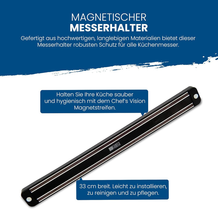 Chef’s Vision Wand-Magnetmesserhalter – Schwarz – Schlanke Magnetleiste für Messer – Moderner Magnet