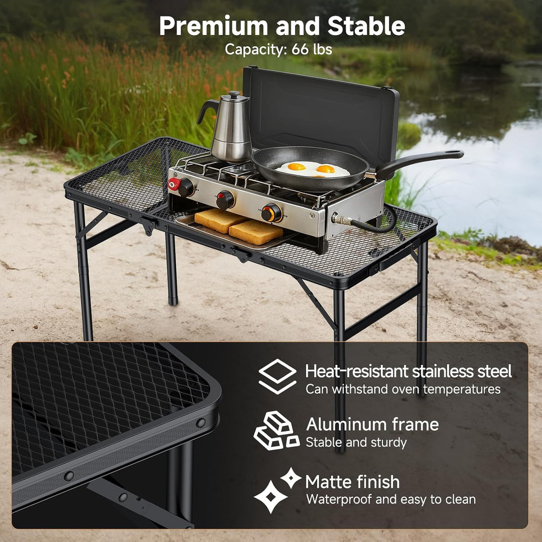 Klappbarer Campingtisch 87x40 cm, 3-Fach Höhenverstellbar 15.7"x12.2"x4.1"(40x31x10.5cm) Schwarz, 15
