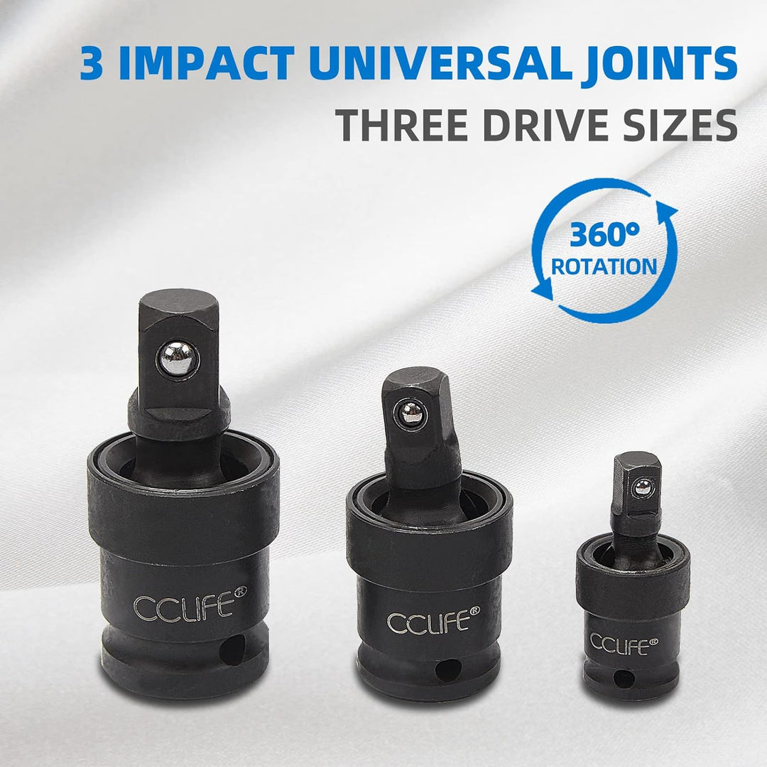 CCLIFE 17tlg Stecknuss Adapter für Schlagschrauber 1/4' 3/8' 1/2' 3/4' Bit Nuss & Kardangelenk | Cr-
