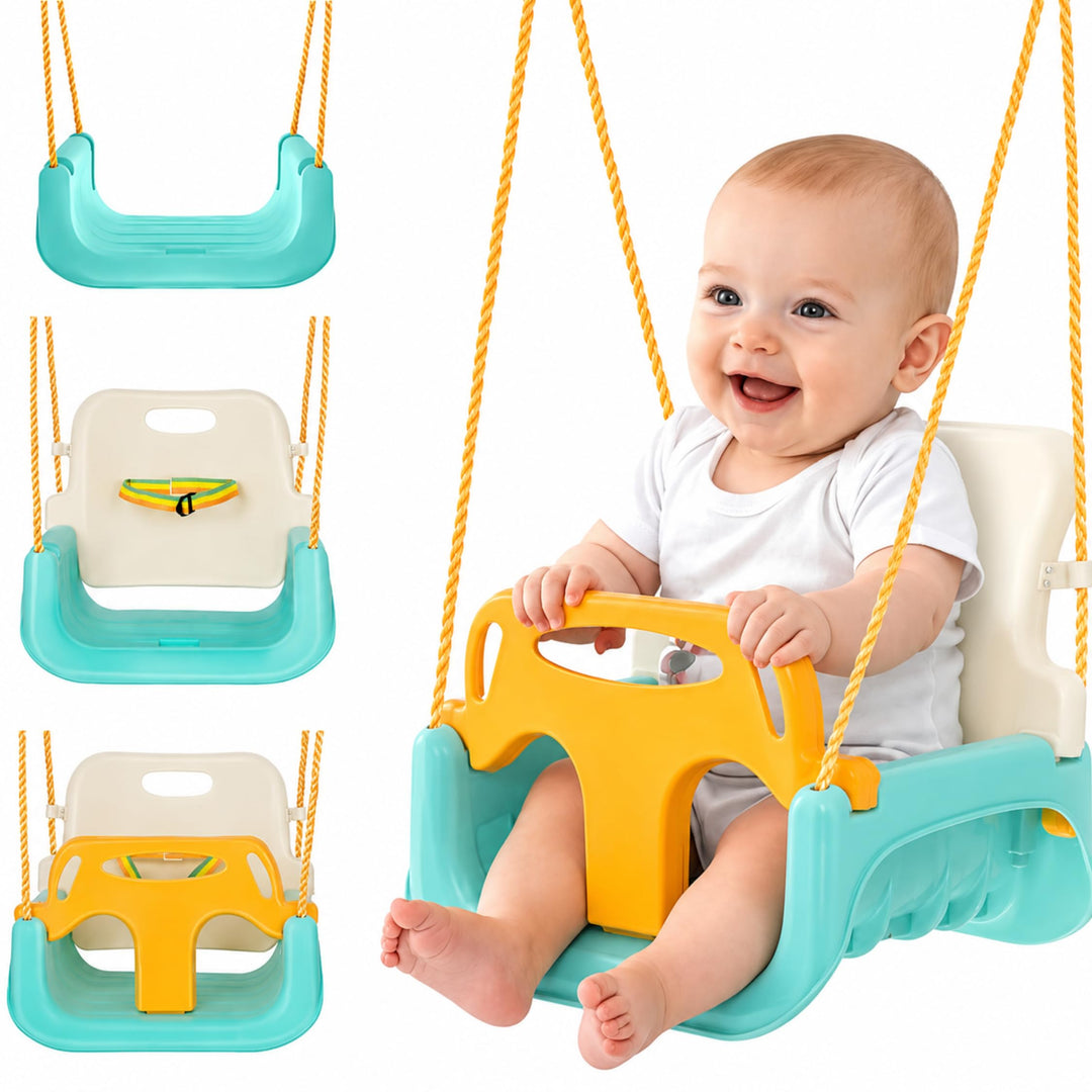 Kinderschaukel 3in1 zum Anfangen, mit Seilen, 0-6 Jahre, Babyschaukel Gartenschaukel Indoor Outdoor