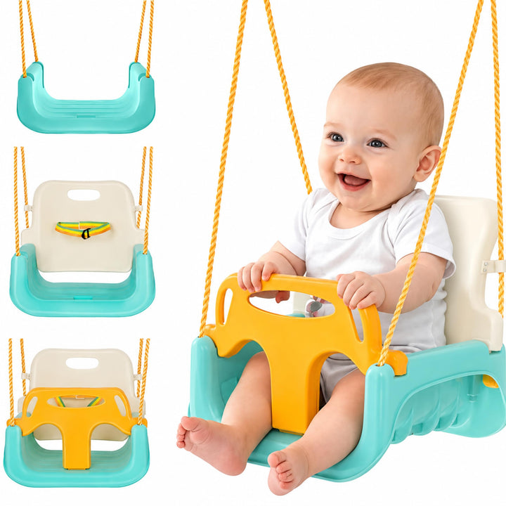 Kinderschaukel 3in1 zum Anfangen, mit Seilen, 0-6 Jahre, Babyschaukel Gartenschaukel Indoor Outdoor