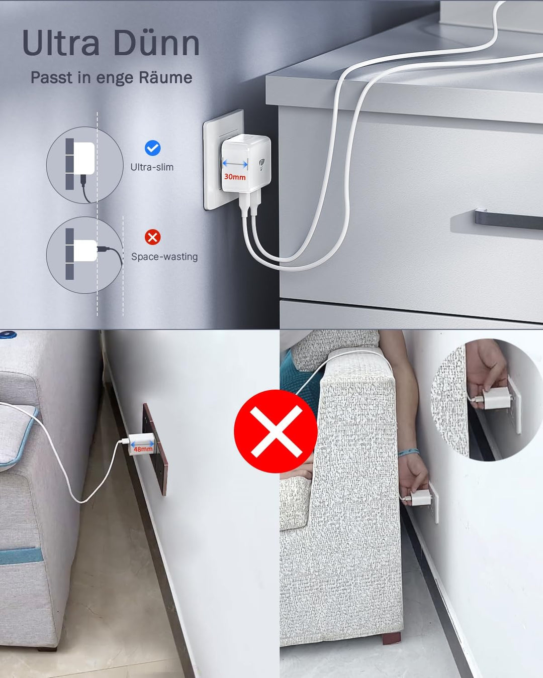 USB C Ladegerät, Aioneus 40W 4 Ports Mehrfach Ladegerät, Schnellladegerät PD 3.0 Power Adapter mit U