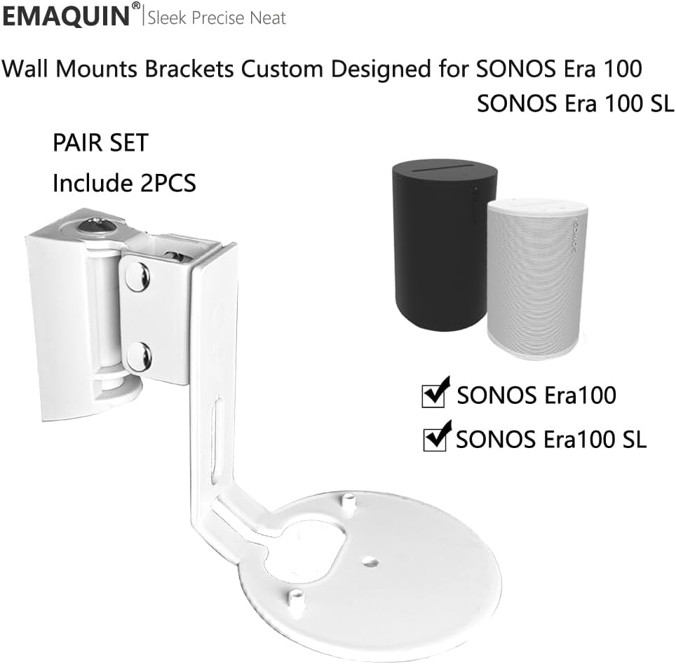 EMAQUIN Wandhalterung Paar(2 Stück) für Sonos Era 100 Lautsprecher(Schwenkbar und neigbar,kompatibel