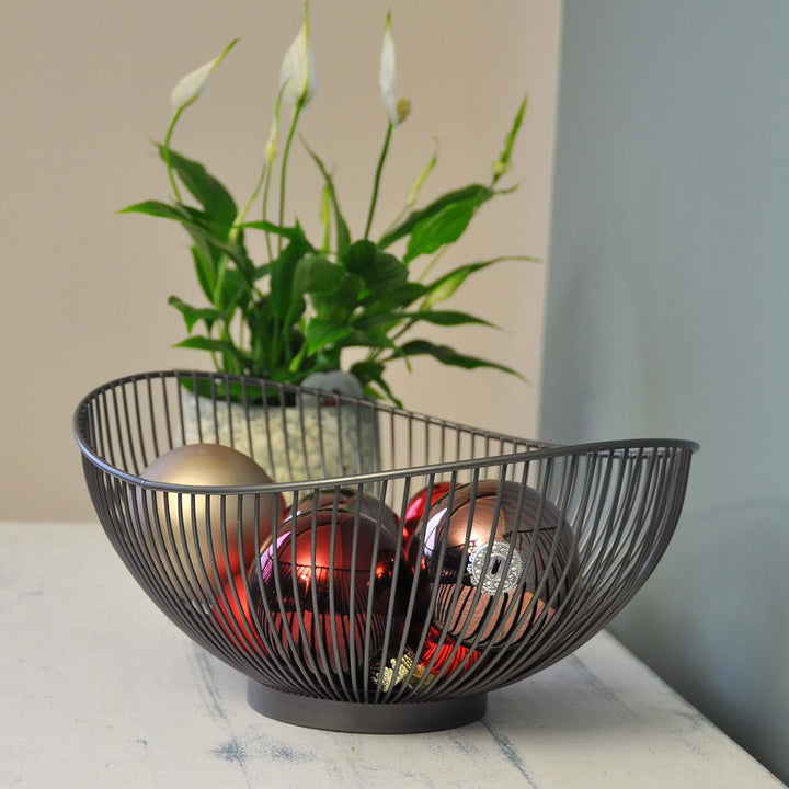 CALUTEA Moderne Obstschale // Metall // Stahlgrau - Schwarz // dekorativer Designer