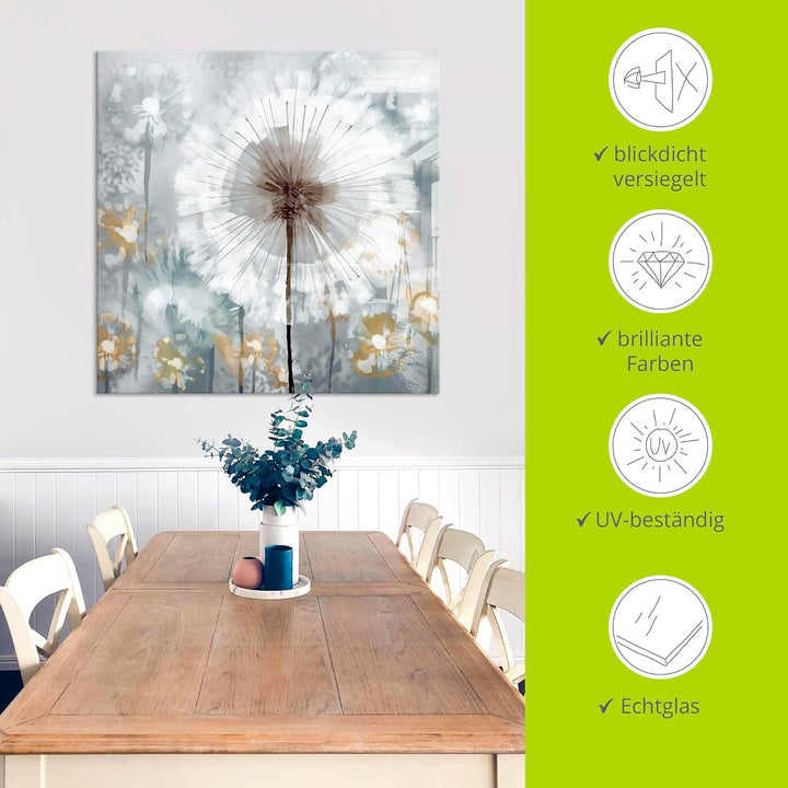 Artland Glasbilder Wandbild Glas Bild einteilig 50x50 cm Quadratisch Abstrakte Kunst Pflanzen Blumen