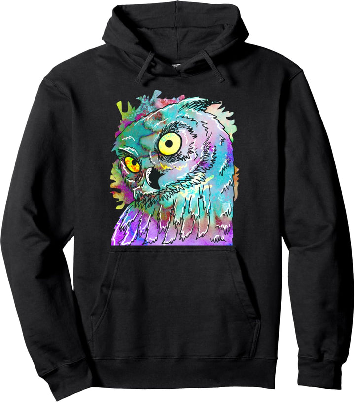 Watercolor Owl Painting Art Night Animal Bird Lover Gift Pullover Hoodie