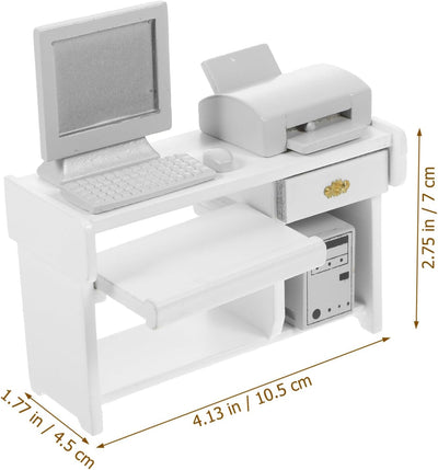 1 Set Holz Computer Drucker Dekorationen Zubehör Miniatur-Büroschreibtisch Modell Mini-Büroschreibti