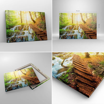 ARTTOR Bilder auf Leinwand Park Wasserfall Wasser Leinwandbild 70x50cm Wandbilder Dekoration Wohnzim