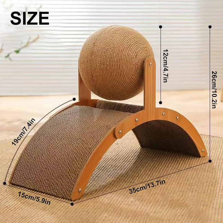 Katzenkratzer Karton, Natürliches Sisal-Kratzbrett mit Ball, Gewölbtes Brückendesign, Kaninchen Krat