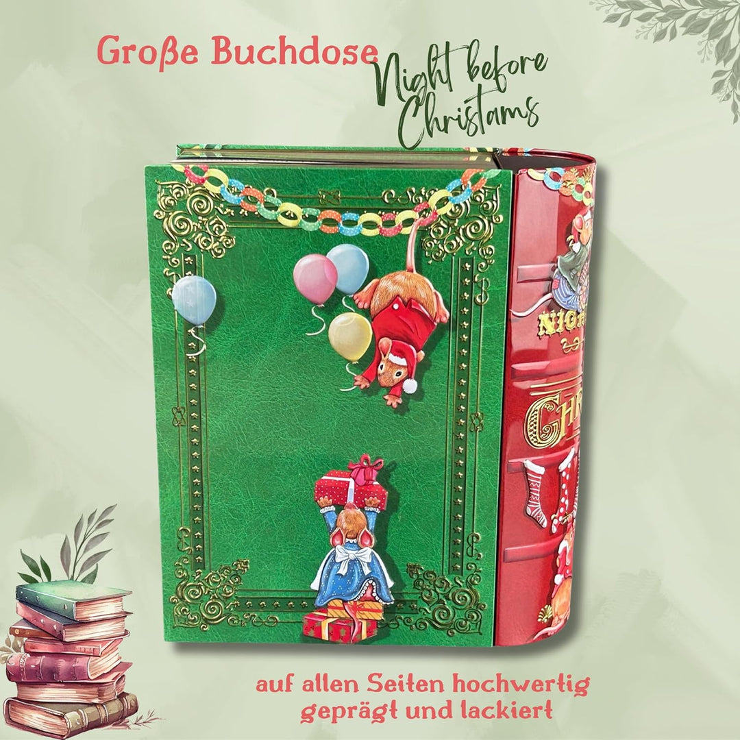 Grosse Buchdose Night Before Christmas - Aufbewahrungsdose, Keksdose, Blechdose - aufwändig geprägt