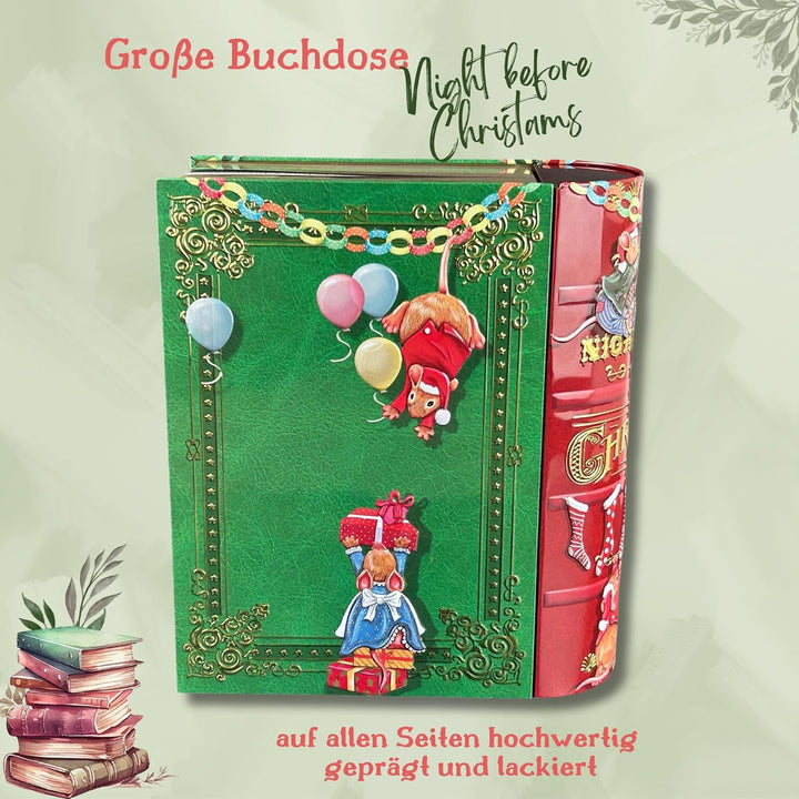 Grosse Buchdose Night Before Christmas - Aufbewahrungsdose, Keksdose, Blechdose - aufwändig geprägt